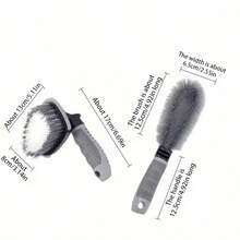 2支装灰色汽车轮毂刷，软毛轮毂清洁刷，适用于洗车，不刮伤轮毂清洁工具套装 - 2pc輪圈清潔刷套裝 - 查看 3