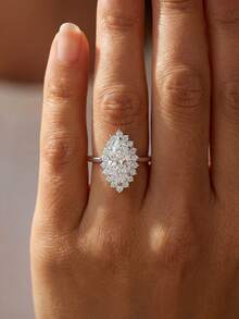 1枚经典奢华钻石戒指，订婚礼物，节日礼物，S925纯银精美珠宝礼品 - 馬眼形戒指 - 查看 3