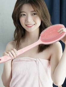 1pc Silicone Back Scrubber - Short Handle Or Handheld Body Brush Set, Double-Sided Exfoliating Massage, Soft Bristles, Rich Lather - Easy Clean Hang Dry Design, Fragrance-Free, No Battery Required - Multicolor - View 4