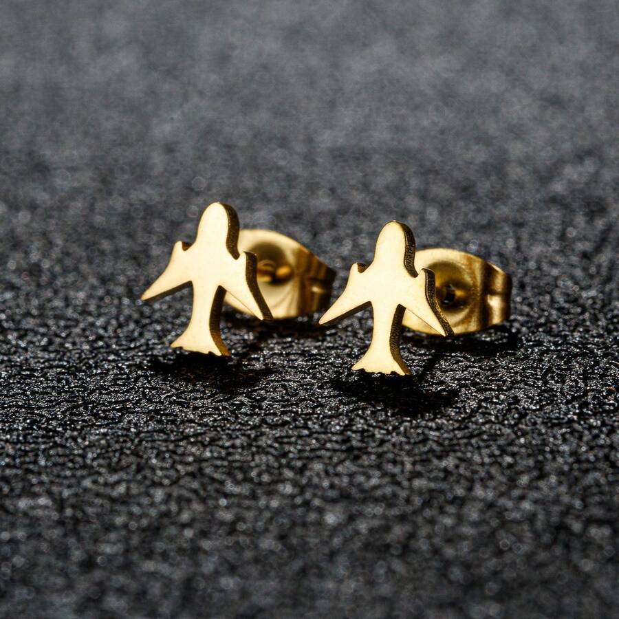 1对不锈钢耳钉 简约飞机时尚耳钉 女士饰品 派对 朋友 婚礼 最佳礼物 新品 - 030 - 查看 1