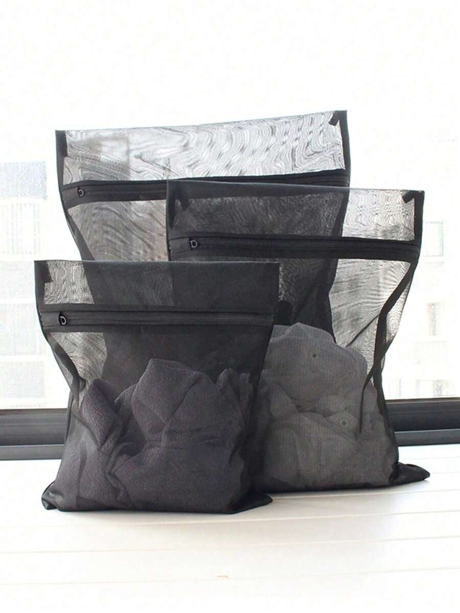 1 pieza Bolsa de almacenamiento de lavandería con cremallera de malla negra, bolsa de lavandería para lavadora reforzada, duradera, reutilizable y antideformación, adecuada para ropa interior, sujetadores, calcetines, bragas, almacenamiento de lavandería en viajes y hogar, lencería femenina - Varios estilos - Ver 1