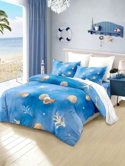 3 st. påslakanset med havstema och tryck (1 påslakan + 2 örngott, utan täcke/kudde), bäddset med undervattensvärldsmönster, mjukt och bekvämt för sovrum, gästrum, studentrum, finns i storlekarna Super King, King, Queen och Twin, avtagbart och maskintvättbart för alla årstider