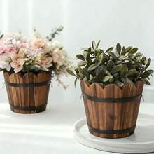 1/3pcs Vintage Wooden Barrel Shaped Planter, Rust-Resistant Indoor/Outdoor Succulent Flower Pot, Rustic Style Wooden Planter - Wavy Mouth - View 7