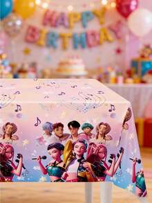 New K-Pop Themed Birthday Party Disposable Tablecloth Set, Suitable For Girls And Children Themed Party Supplies - Multicolor - View 3