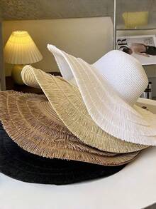 New Spring/Summer Foldable Wide Brim Beach Hat, Sun Protection Straw Hat For Vacation - A - View 2