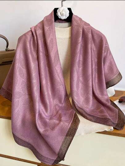 Polyester Casual Scarf, Solid Color & Floral Print, Versatile For Use As Scarf, Shawl, Headscarf, Decorative Cloth, Suitable For All Seasons