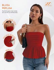 Women's Elegant Summer Cropped Strapless Peplum Blouse - 白色 - 查看 3