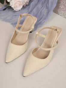 新款尖头细高跟鞋，杏色绒面革尖头高跟鞋，女士夏季珍珠链条露趾凉鞋，单带细跟高跟鞋 - 杏色 - 查看 6