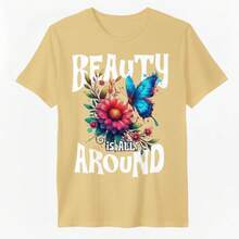 Garden Plus Size T-Shirt: The Delicate Touch Your Look Needs. - Yellow - View 2