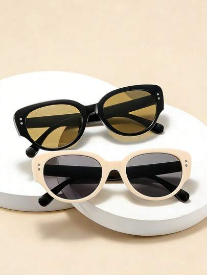 1pc Girls' Vintage Oval Cat-Eye Glasses With A High-End Look, Large Face Snug Fit, Fashionable, Suitable For Daily Wear