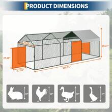 Hodeffior Large Metal ChickenCoop With 3/4 Doors,Heavy Duty Walk-In Chicken Run Cage With Waterproof Cover, Galvanised Steel Outdoor Hen Cages For Chicken, Duck, Goose, Rabbit - Silver - View 9