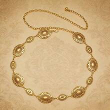 波西米亚风优雅金属腰链，百搭复古雕刻设计，适合搭配连衣裙、牛仔裤，四季皆宜，几何图案锌合金金属腰带链 - 銀色 - 查看 4