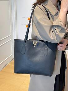 Women's Black Fashion Large Capacity One Shoulder Combination Tote Bag, Magnetic Closure, Casual Street Style, Suitable For Photography, Daily Commute - Black - View 2