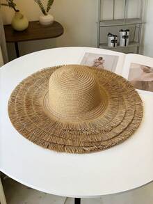 New Spring/Summer Foldable Wide Brim Beach Hat, Sun Protection Straw Hat For Vacation - A - View 7