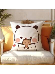 2pcs Cute Bubu & Dudu Panda Velvet Cushion Cover - Adorable Cartoon Couple Design, Text, Multiple Sizes, Valentine's Day Gift, Comfortable Square Pillow Case, Suitable For Home Decor, Machine Washable, Zipper Closure - Multicolor - View 5