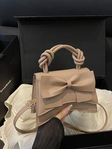 Solid Color Pleated Edge Handbag, Flap Crossbody Bag, Retro Floral Pattern Women Bag - Khaki - View 10