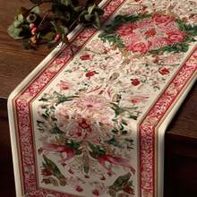 1PC European Vintage Phoenix Floral Table Runner Rectangular Dining Table Decor Cloth Red Green Symmetric Pattern Classic Plant Design Table Cloth Home Dining Table Runner - Multicolor - View 8