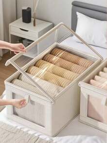 Caja de almacenamiento plegable beige de 4 piezas para organizar ropa y ropa de cama para todas las estaciones, con cinco tamaños a elegir, un imprescindible para el almacenamiento en el hogar y un organizador - Beis - View 8