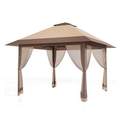 Hodeffior 4x4m Pop Up Pavillon mit Moskitonetz, Faltpavillon für Garten, Terrasse & Outdoor, wasserdichtes Partyzelt für Hochzeit, Feiern, Grillen, Gartenmöbel und Outdoor Essen