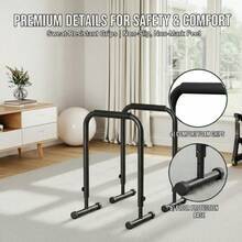CuisinSmart Adjustable Dip Bars Station,Heavy Duty Push Up Bar&Parallettes With With Full Coverage Foam Handle,Portable Parallel Bars&Dip Stand For L-Sit, Dips, Home Gym Strength Training(32"-36" Height) - Black - View 6