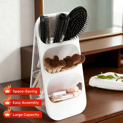 Large Capacity Makeup Organizer Rack, Suitable For Vanity, Bathroom, Bedroom And Office Desk, Easy Storage For Skincare, Makeup Brushes, Eyebrow Pencils, Lipsticks, Tiered Design With Aesthetic Space