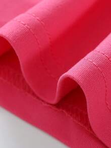 Girls' Minimalist Text Print Round Neck Short Sleeve T-Shirt, New Spring/Summer Fashion - Hot Pink - View 8