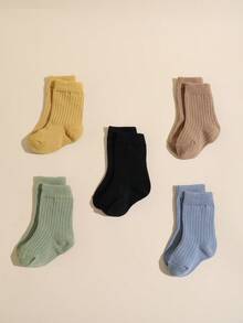 5 Pairs Baby Boy Solid Color Mid-Calf Socks - Multicolor - View 8