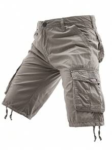 Men's 100% Cotton Cargo Shorts Solid Color Casual Lightweight Multi Flap Pockets Large Capacity Storage Outdoor Hiking Camping Daily Wear Breathable Comfy Summer Shorts Male Durable Streetwear - 灰色 - 查看 2