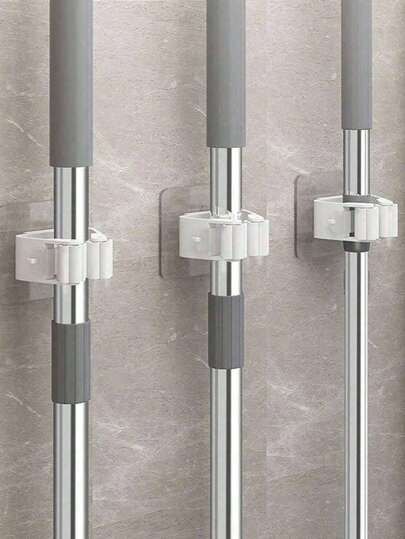 1/4pcs No-Drill Mop Holder, Self-Adhesive Broom Hanger, Multipurpose Bathroom Hooks, Broom Clip