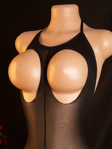 一件式性感连体裤，露出胸部和胯部 - 黑色 - 查看 6