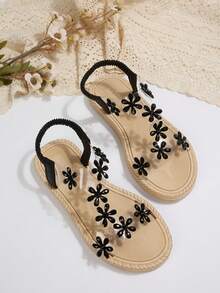 Dép xăng đan nữ đính đá hoa văn mới, thời trang và thanh lịch, dòng sản phẩm bán chạy, đế xốp nhẹ, mềm mại và thoải mái. - màu đen - Xem 2