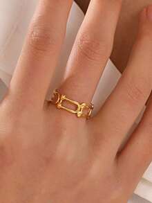 1 pieza Anillo abierto de acero inoxidable chapado en oro de 18K con diseño geométrico de moda, adecuado para uso diario de mujeres y como regalo para ocasiones festivas - Dorado - Ver 2