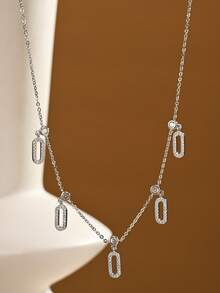 1 buah Kalung Warna Perak, Kalung Tembaga Zirkonia Kubik Serbaguna, Cocok untuk Kencan, Pesta, Hadiah, dan Pemakaian Sehari-hari - Perak - View 4