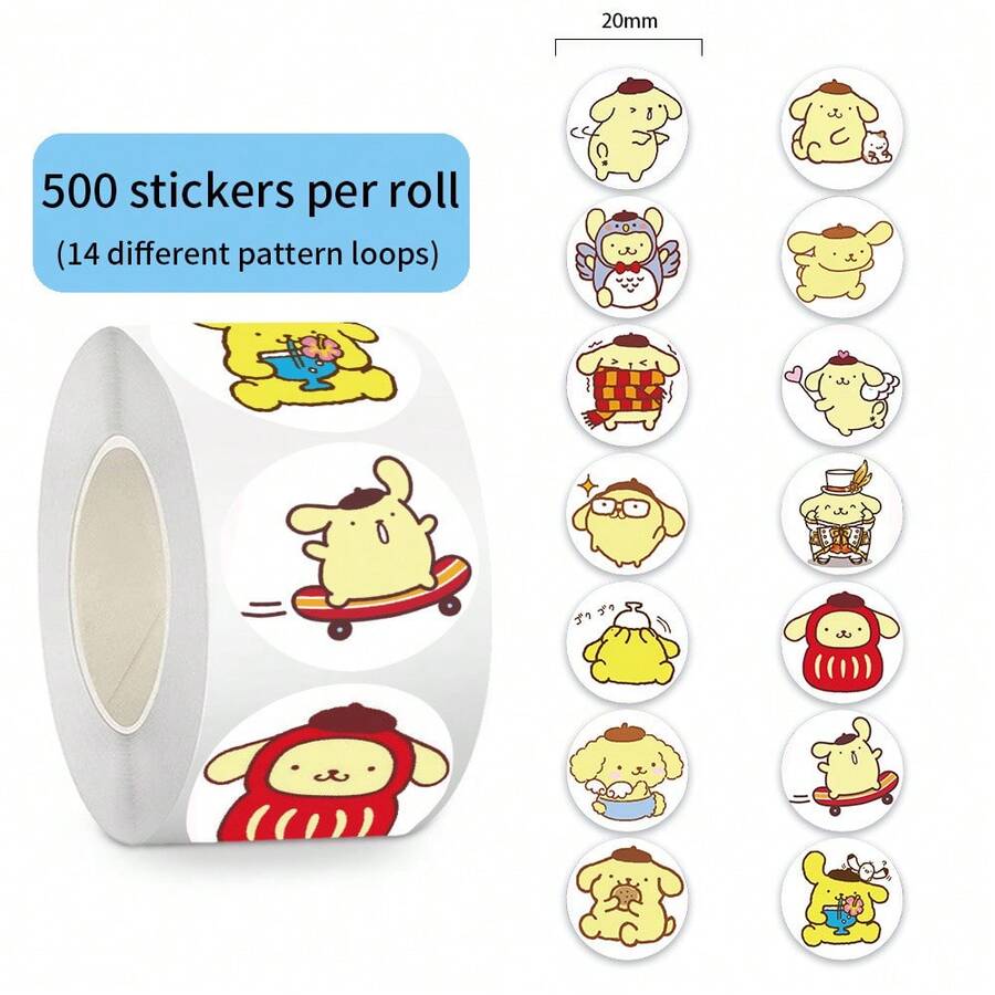 SANRIO 500张/卷 可爱布丁狗动漫卡通三丽鸥贴纸 趣味贴纸 礼物 DIY日记本 行李箱剪贴簿 手机笔记本电脑 卡哇伊可爱贴纸礼品 - 彩色 - 查看 1