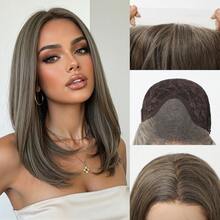 14 Inch 13x4 Lace Front Wig, High Temperature Fiber Synthetic Wig, Ash Brown Natural Straight Layered Bob Wig For Women - Piano Color - View 12