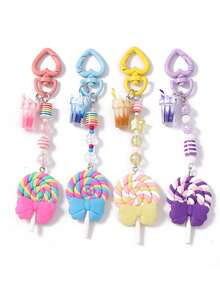 New Cute Soft Clay Striped Beaded Ice Cream Keychain, Simulated Lollipop Keyring, Bag Pendant - Multicolor - View 5
