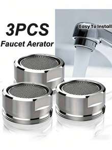 3pcs Stainless Steel Faucet Aerator - Easy Installation, Water Flow Control Anti-Splash, Suitable For Kitchen, Bathroom And Bar Sink, Fashionable Metal Mesh Design - Random Style - One Size Fits All - View 2