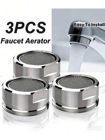 3pcs Stainless Steel Faucet Aerators - Easy To Install, Water Flow Splash Control, Practical Accessories For Kitchen, Bathroom, And Bar Sinks - Stylish Metal Mesh Design