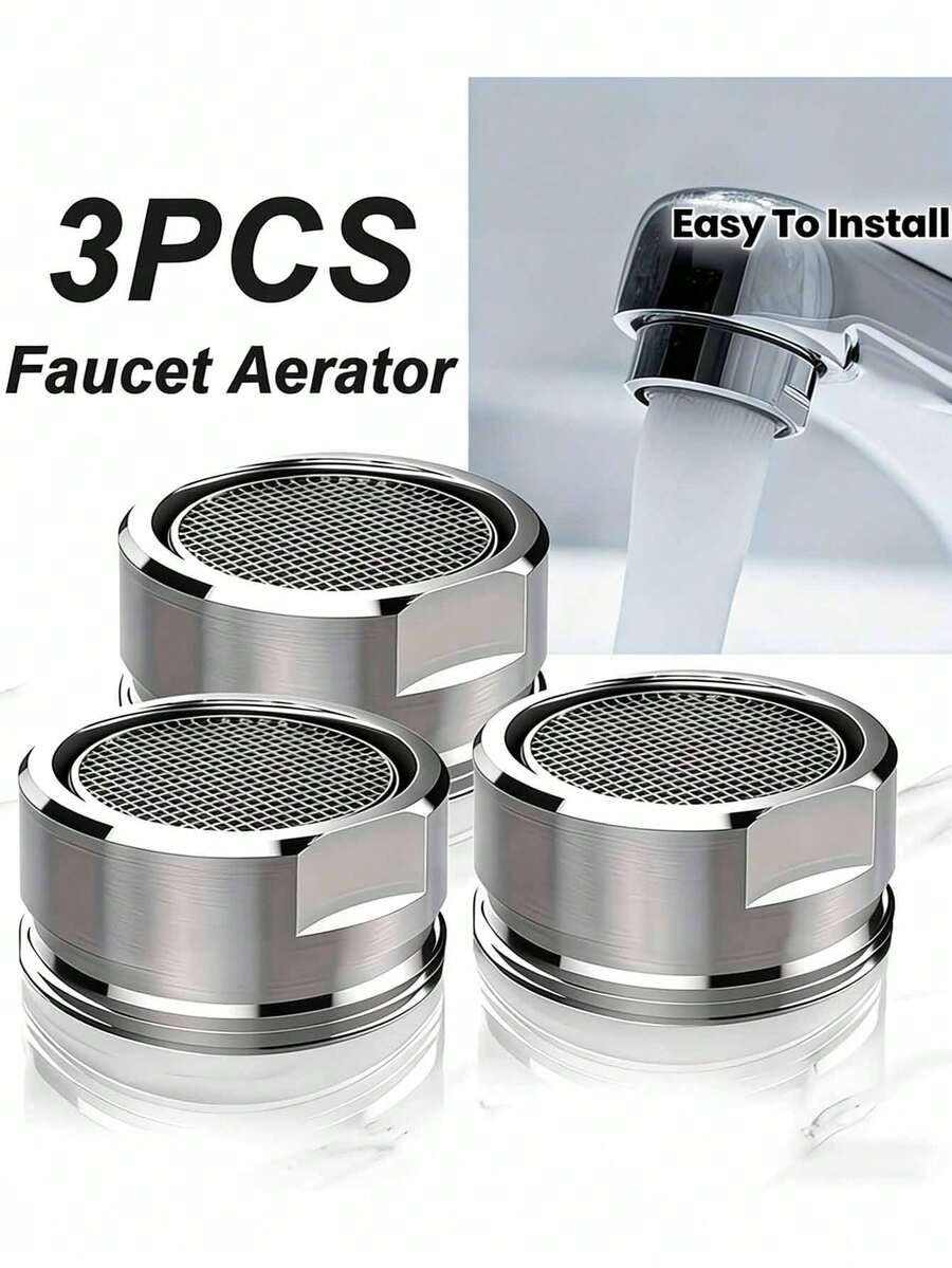 3pcs Stainless Steel Faucet Aerator - Easy Installation, Water Flow Control Anti-Splash, Suitable For Kitchen, Bathroom And Bar Sink, Fashionable Metal Mesh Design - Random Style