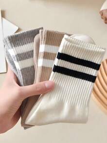 6 Pairs Women's Striped Breathable Casual Business Sports Cycling Versatile Fashion Student Mid-Calf Socks - Multicolor - View 2