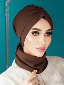 قطعة واحدة من التربان الفوري للنساء، وشاح رأس أنيق بلون سادة، وشاح رأس قابل للانزلاق والامتصاص، تصميم مطوي لمظهر حجمي، قماش جيرسيه ناعم ومريح من الموديال، مناسب للارتداء اليومي والرياضة واليوغا - متعدد الألوان - مشاهدة 5