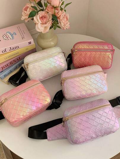 Túi đeo ngực cho bé gái, 1 chiếc, đính ngọc trai óng ánh, nhiều ngăn, khóa kéo, thời trang, túi đeo hông hình thoi, túi đựng điện thoại đa năng, túi đeo vai độc quyền dành cho bé gái, quai đeo thoải mái, túi du lịch tiện dụng.