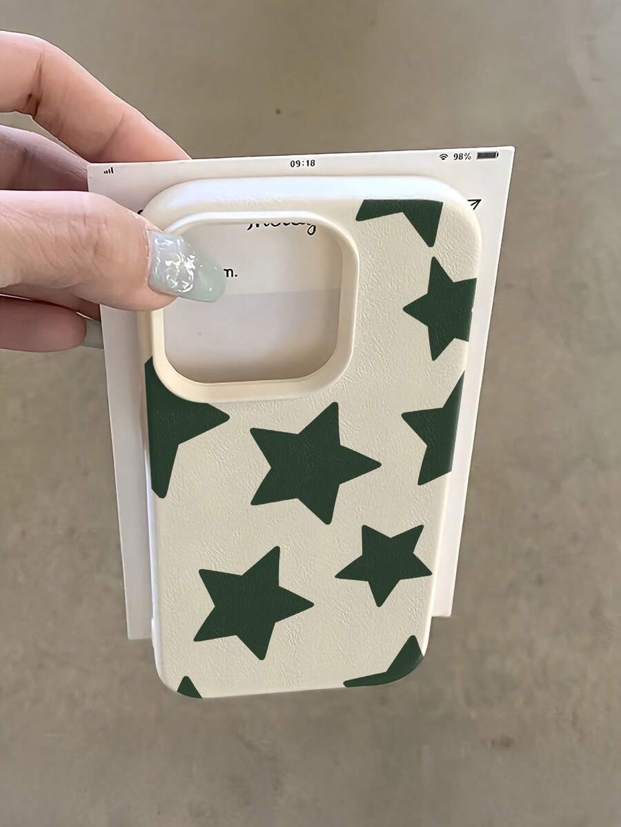 Star Pattern Minimalist Fashion TPU 1pc White & Dark Green Star Pattern Minimalist Full Coverage TPU Shockproof Phone Case, Compatible With IPhone 17, 16, 15, 14, 13, 12, 11 Pro Max, Air, And Series, International Version, Not The Domestic Version Spring Gift - Multicolor - View 1