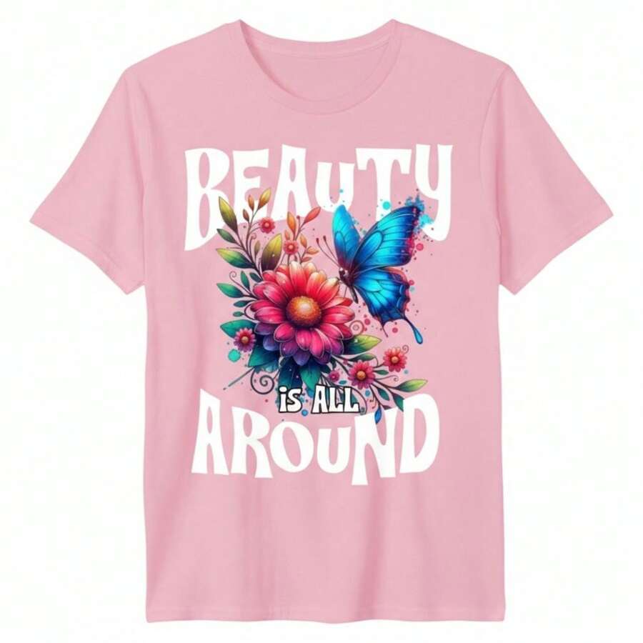 Garden Plus Size T-Shirt: The Delicate Touch Your Look Needs. - Baby Pink - View 1