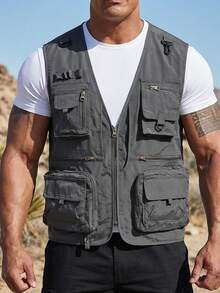 1pc Men's Outdoor Multi-Pocket Sleeveless Utility Vest, Suitable For Photography, Work, Fishing, Travel, Hiking, Camping, Casual Wear Sports - Grey - View 3