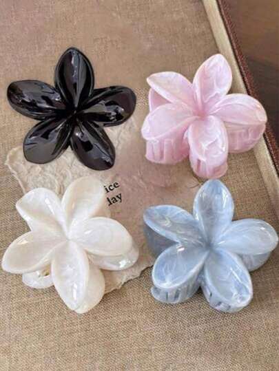 4pcs/Set Pink White Purple Ombre Hibiscus Flower Large Plastic Hair Clips, Elegant And Versatile, Suitable For Everyday, Party, Work, Travel For Women,Pink Accessories