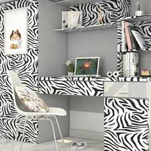1 Roll Zebra Print Wallpaper, Classic Animal Pattern PVC Removable Covering Film, Bedroom/Studio Decorative Sticker, 17.7inX39.3in/118.1in/196.8in - Black and White - View 5