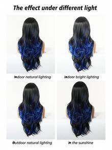 Peluca sintética ondulada de 32 pulgadas con efecto ombré, peluca rizada resistente al calor para uso diario, fiestas y cosplay - Resaltar azul - Ver 8