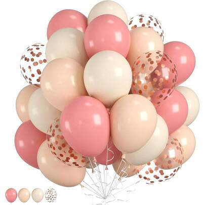 Dusty Pink Balloons, Neutral Tone Balloons Paired With Dusty Pink, Ivory White, Rose Gold Confetti Balloons, Suitable For Weddings, Baby Showers, Bachelorette Parties, Boho-Style Birthdays And Easter Decorations