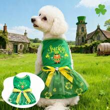 St. Patrick's Day Pet Costume | Green Shamrock Tutu Dress | Small Dog Cat Lucky Irish Outfit - Green - View 8